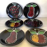 Six black glazed ceramic dessert plates