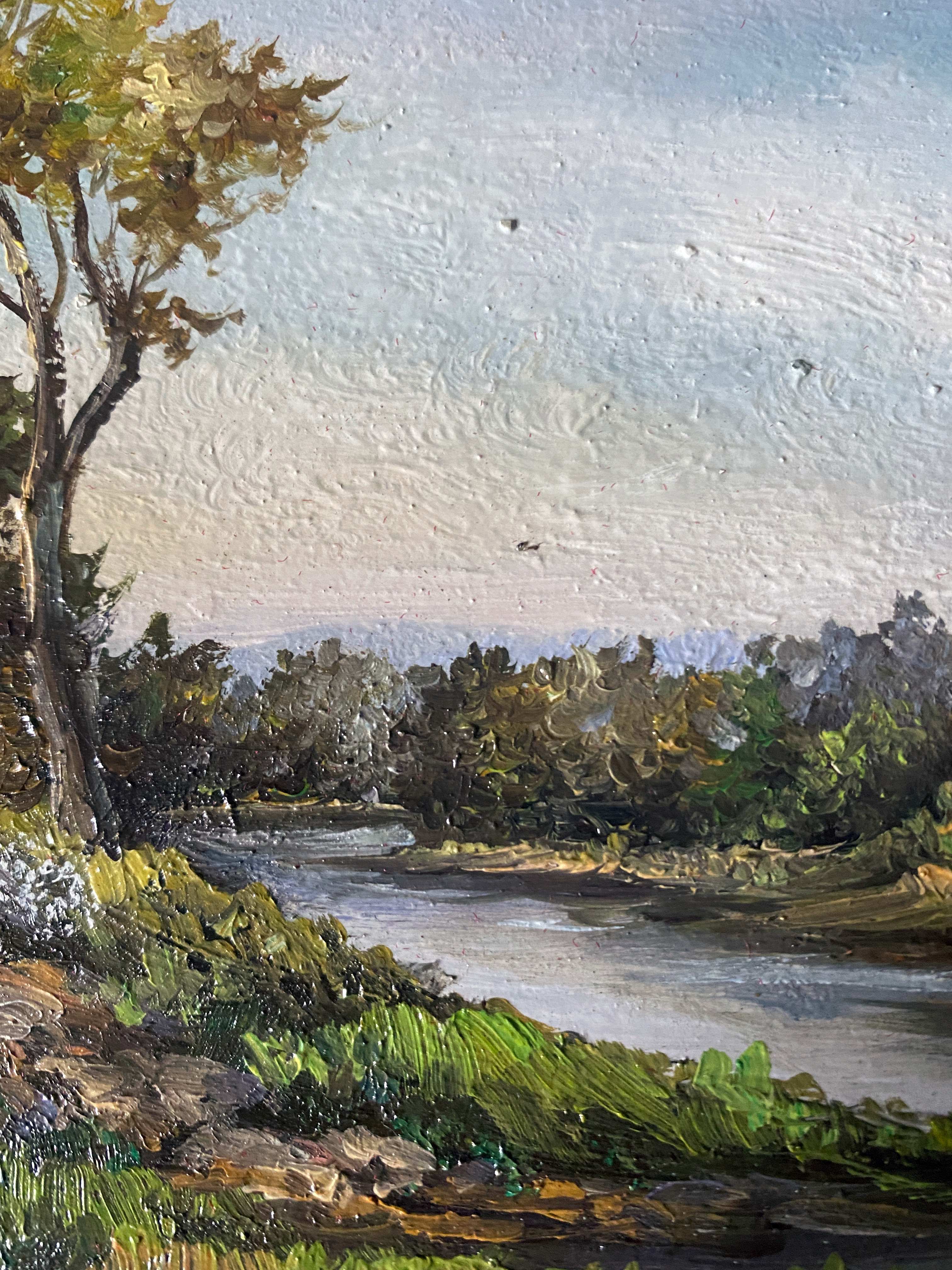 Paintings during HSP "Animated landscapes / river" signed Lefranc + frame XX°