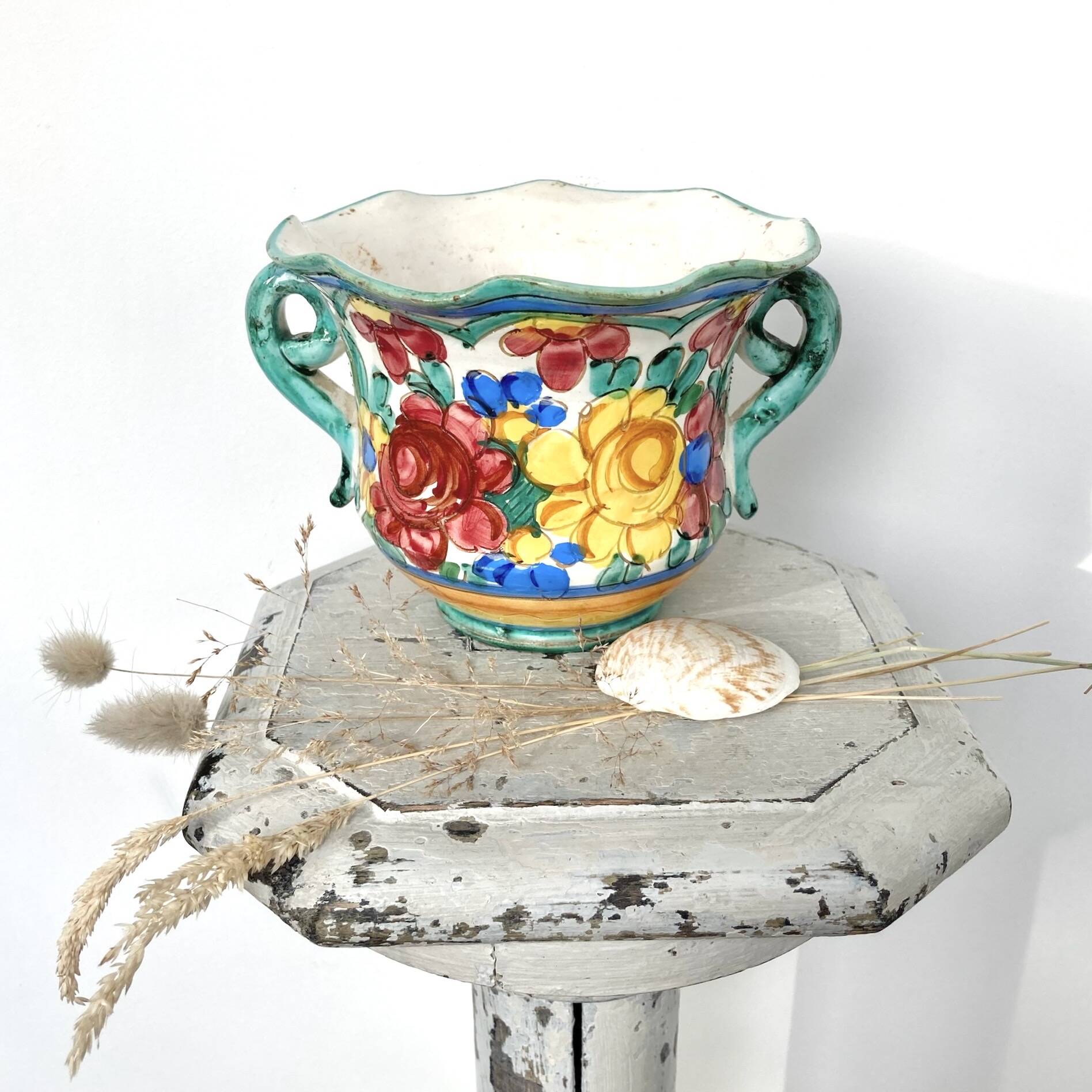 Cache pot fleurs plante en céramique italienne émaillée