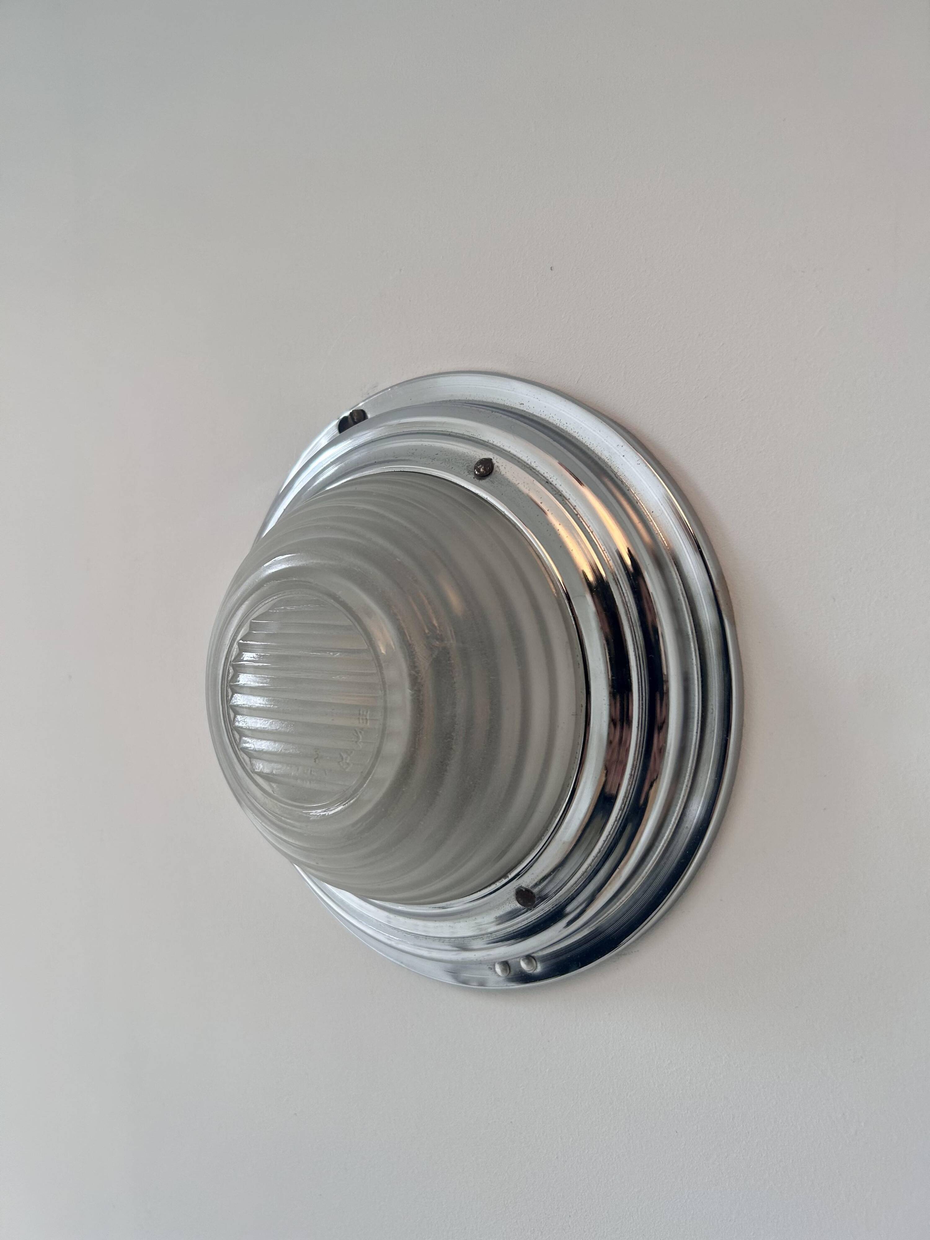 Vintage modernist wall lamp, chrome and sandblasted glass, France 1930