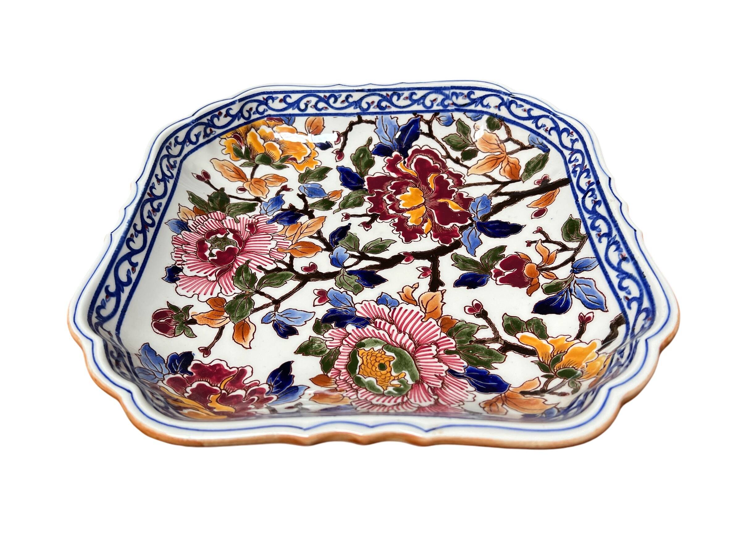 Gien earthenware dish, peony decoration