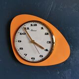 Vintage formica clock asymmetrical silent wall clock "Mervex orange"