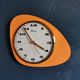 Vintage formica clock asymmetrical silent wall clock "Mervex orange"
