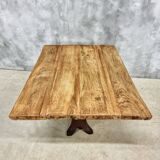 Antique oak dining table on cast iron base 93 x 123 cm