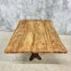 Antique oak dining table on cast iron base 93 x 123 cm