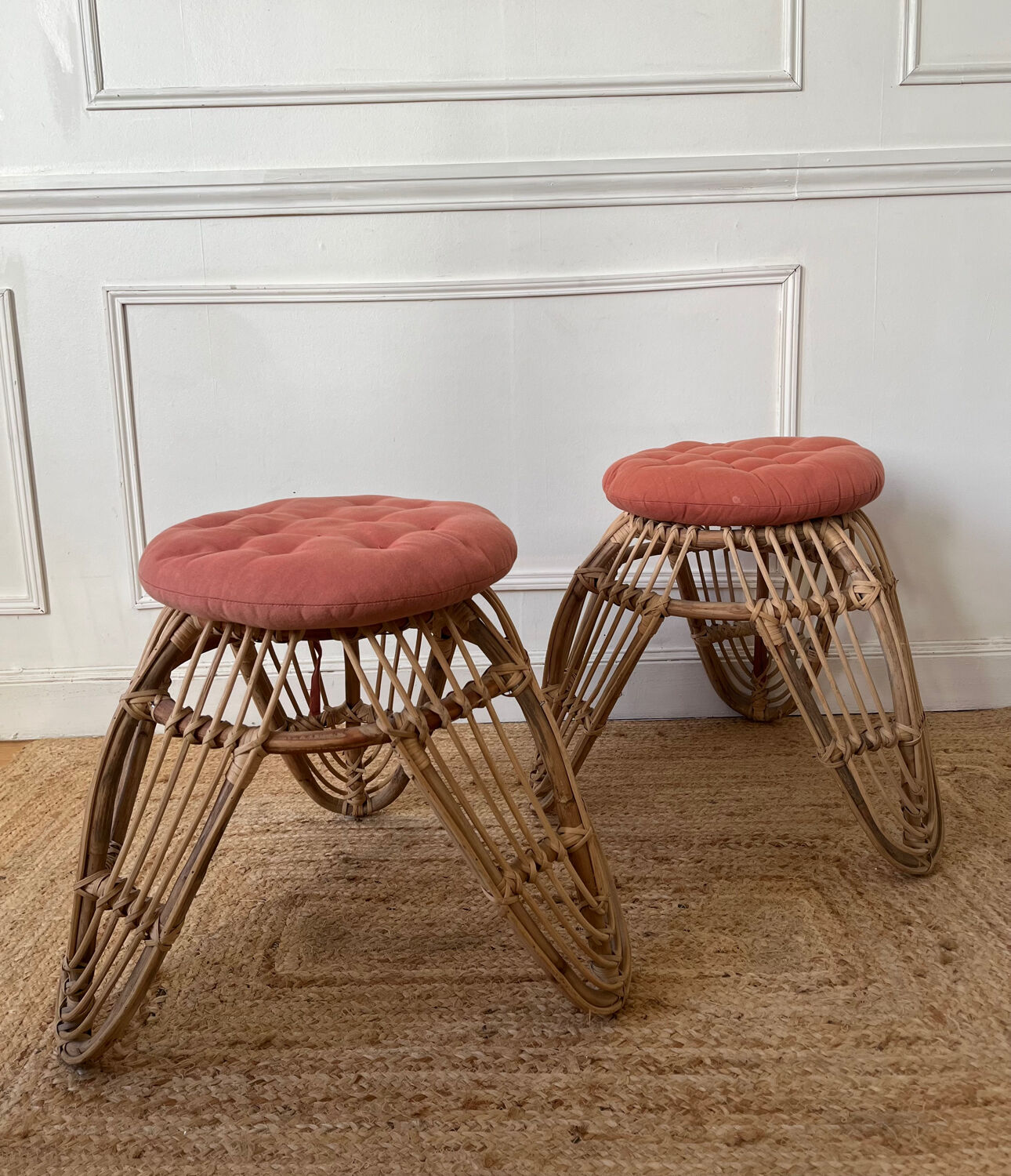 Pair of rattan stools
