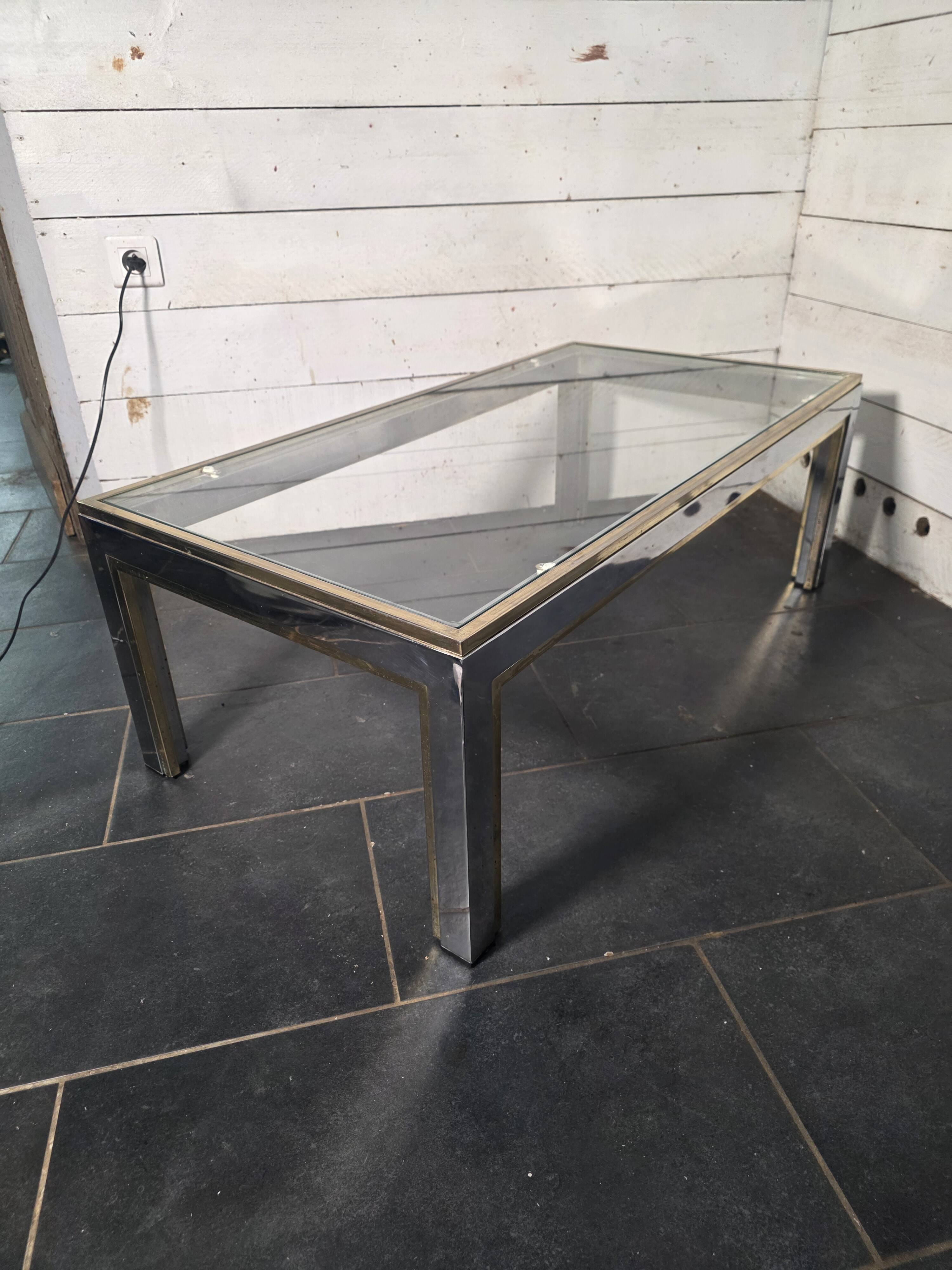 Chrome and gold metal coffee table by Romeo Rega from the 1970s.