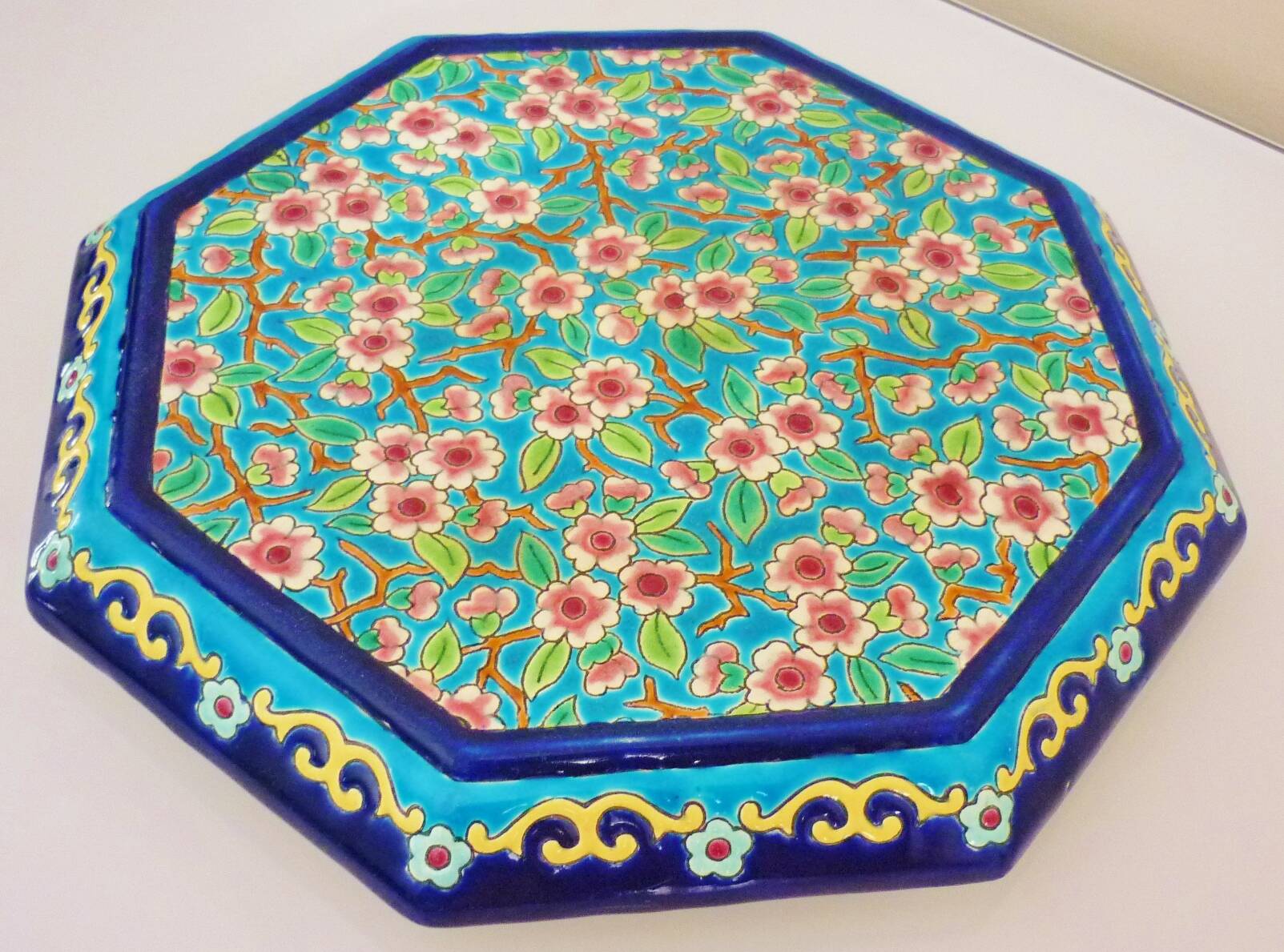 Glazed ceramic trivet, Longwy enamels, art deco