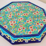 Glazed ceramic trivet, Longwy enamels, art deco