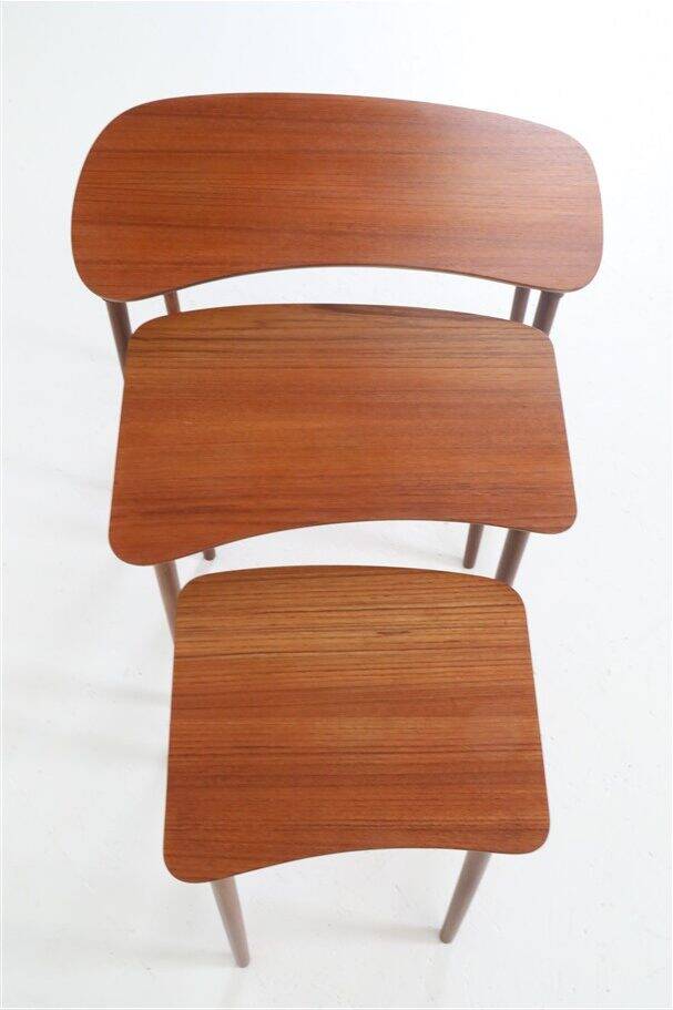 Set of 3 asymmetrical teak nesting tables / side tables / Mid Century Danish Modern Design / 1950s / 1960s