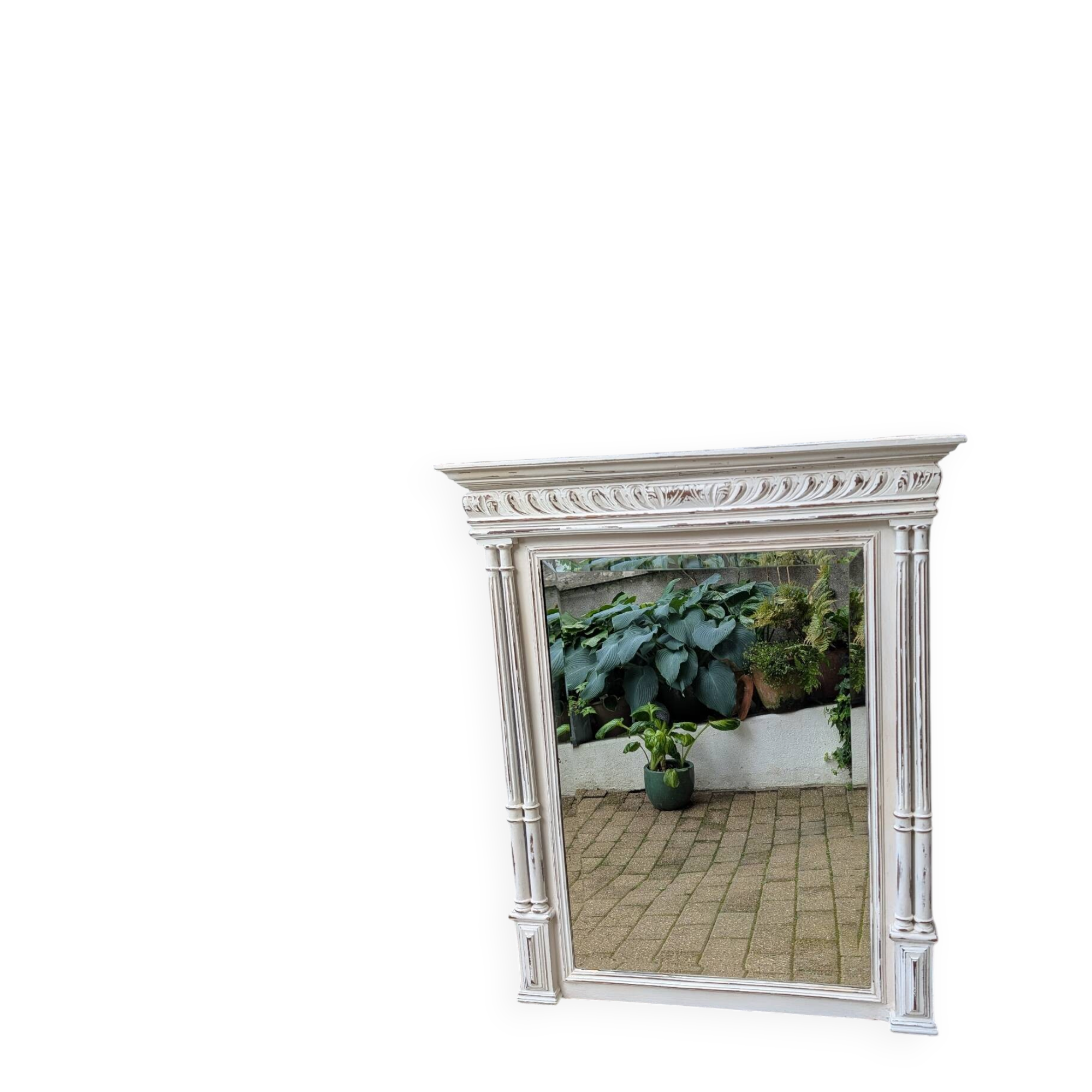 Shabby chic white patinated trumeau mirror – bevelled mirror