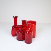 Collection of five rare red vases by Erik Hoglund, Sweden, 1960s.