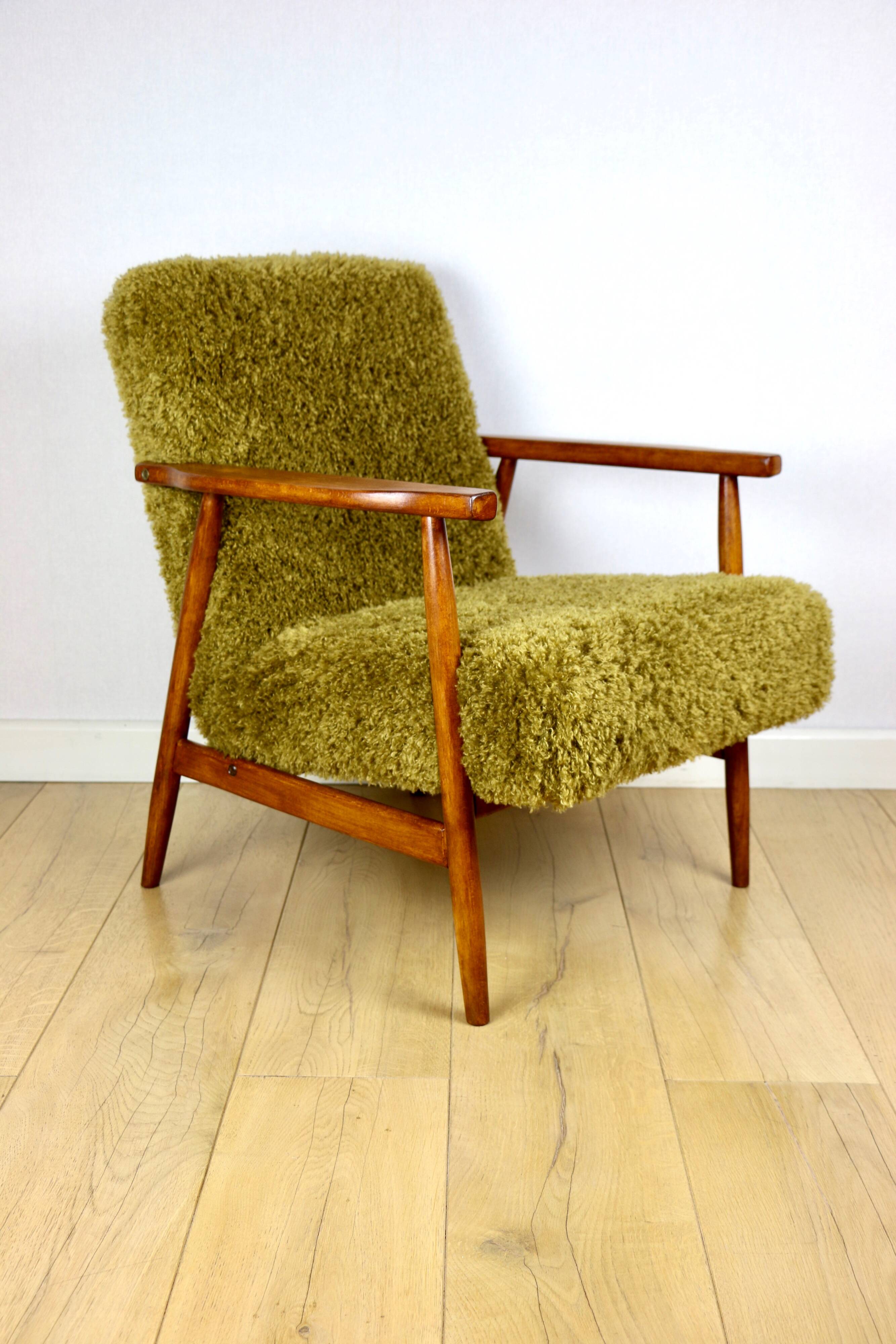 Vintage armchair, 1970s, red fox - high pile Camel
