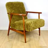 Vintage armchair, 1970s, red fox - high pile Camel