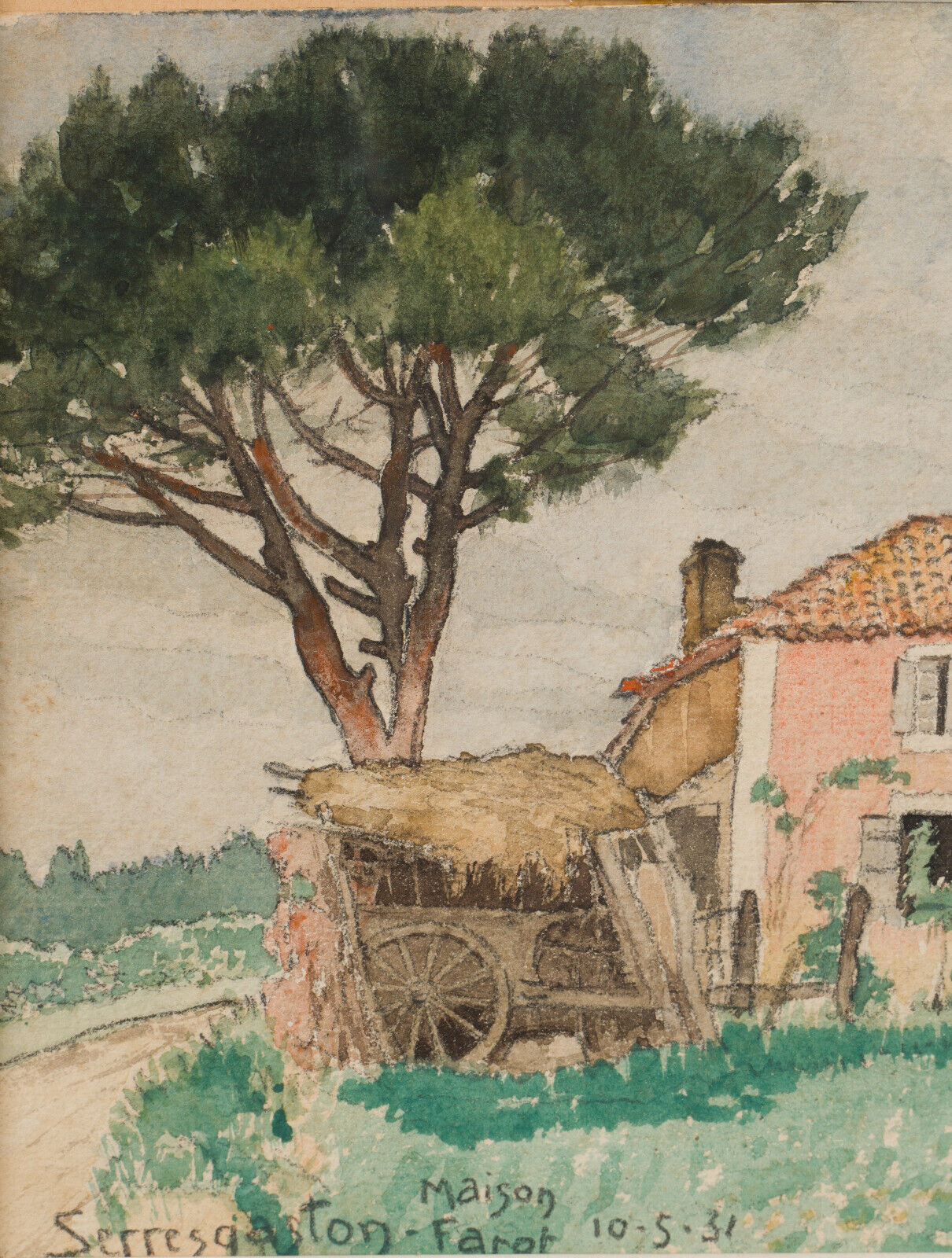 Watercolor on paper by G. Rémy farm house Serres Gaston Farot 1931