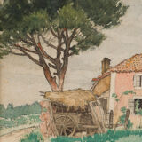Watercolor on paper by G. Rémy farm house Serres Gaston Farot 1931