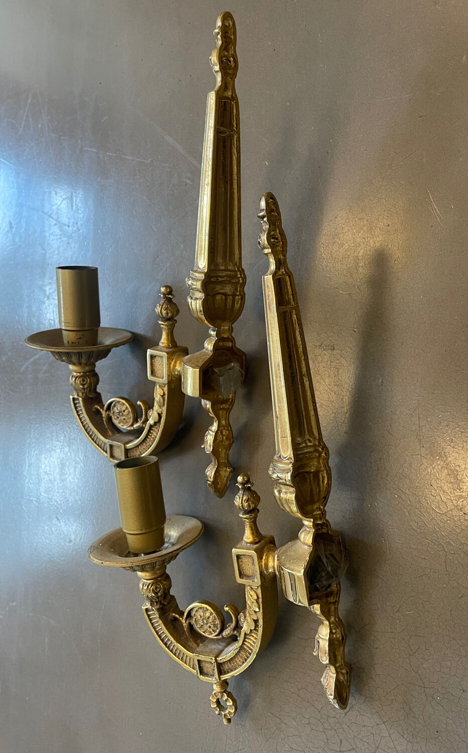 Pair of Art Deco gilt bronze wall sconces