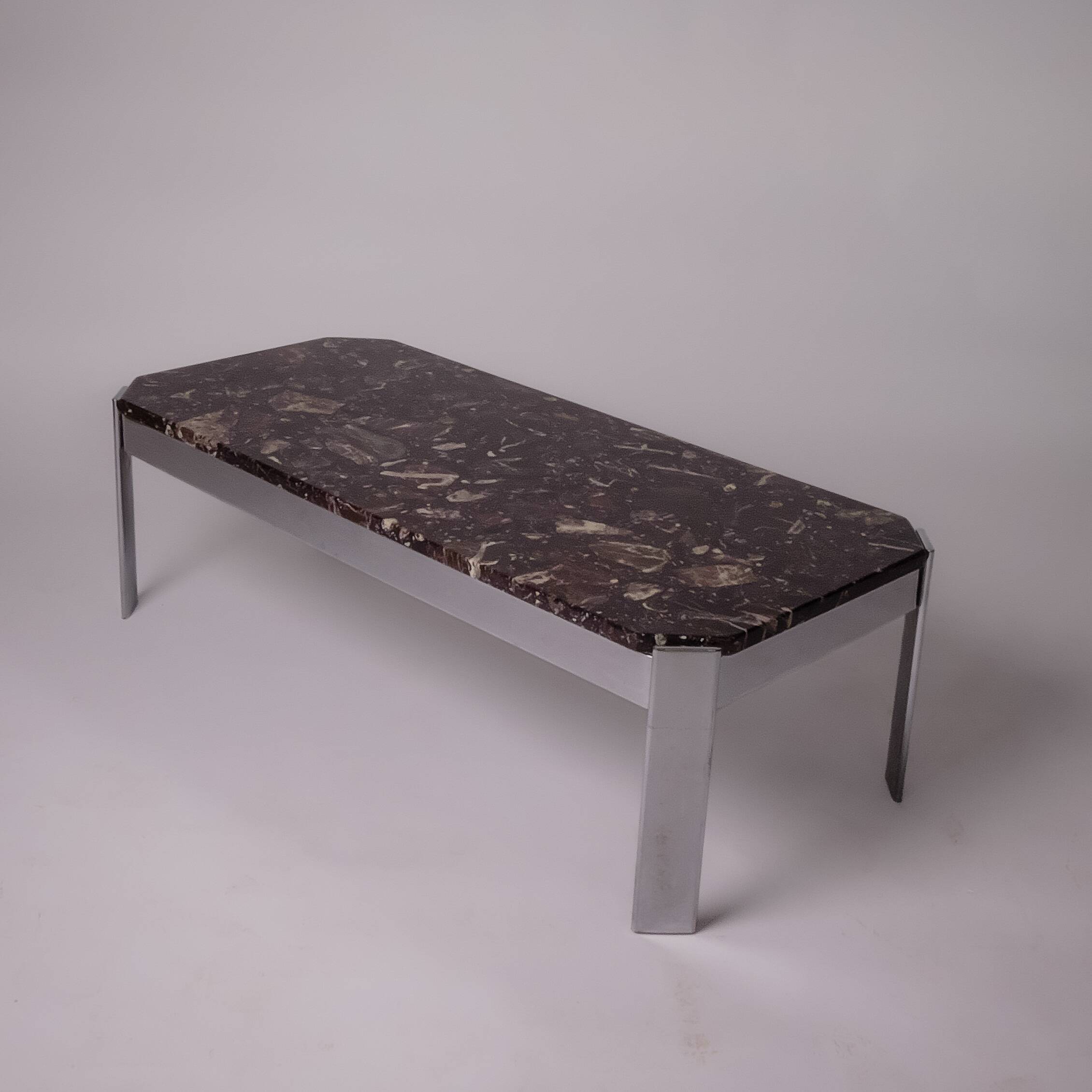c. 1980 - Coffee table in Breccia marble and chrome - France