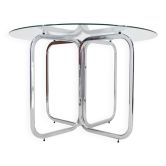 Midcentury chrome and glass dining table by Gastone Rinaldi, Italy, 1970s