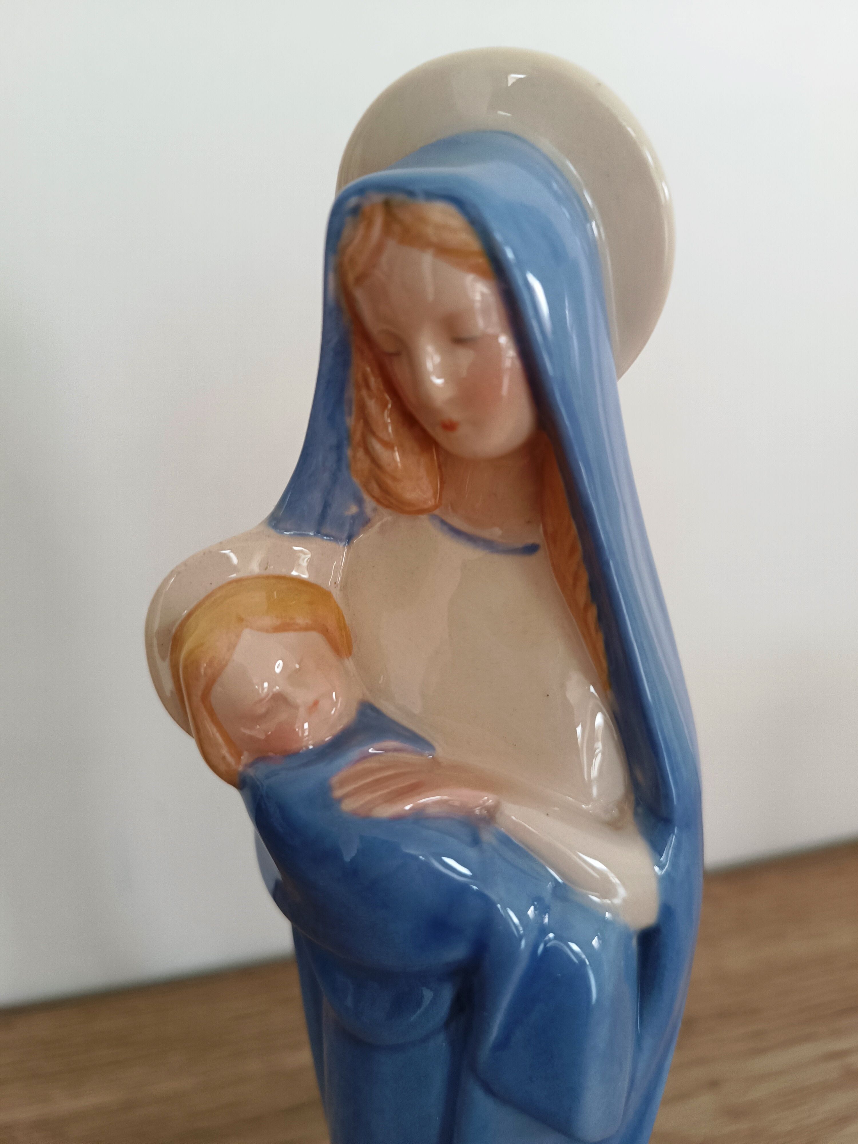 Virgin statue Faience Desvres Fourmaintraux H 28 cm