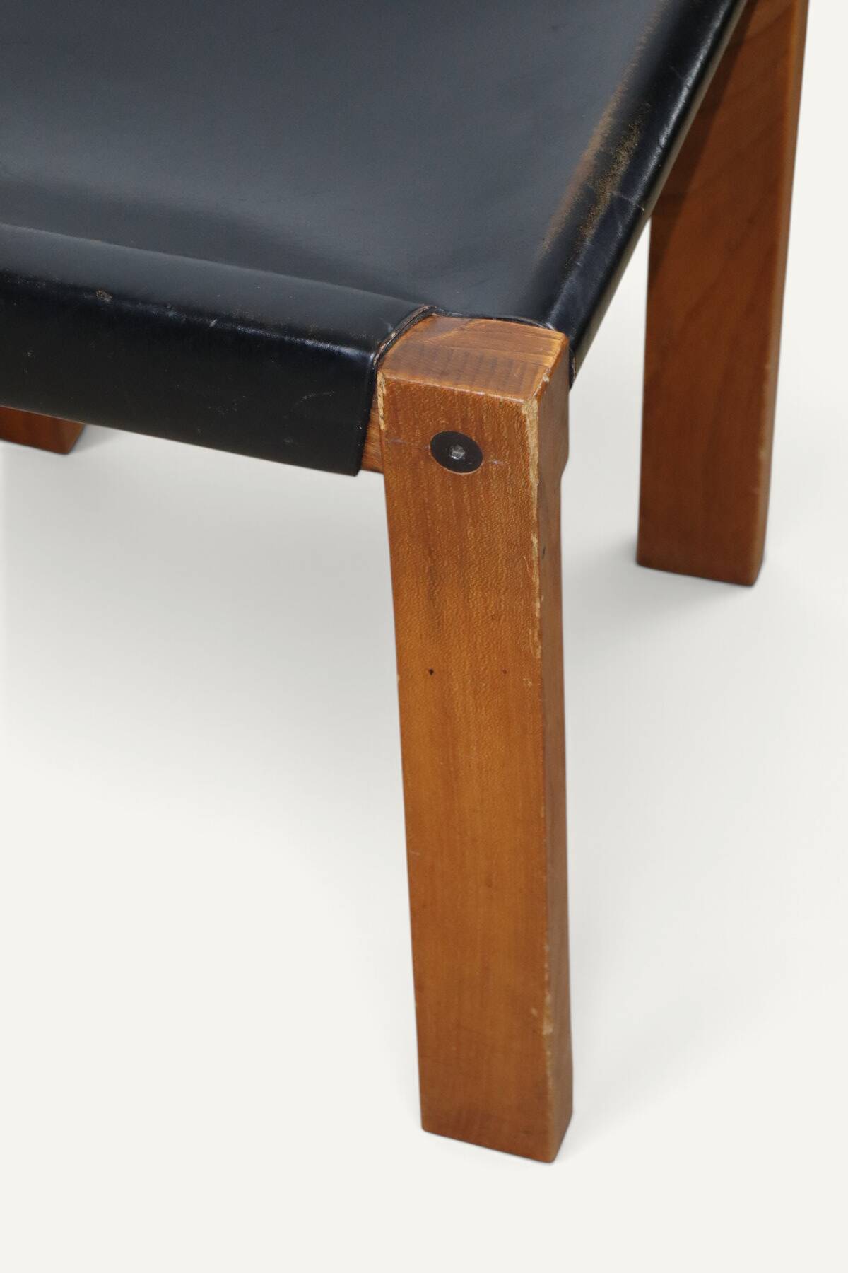 Chair S24 by Pierre Chapo – Solid elm and black leather – 1970