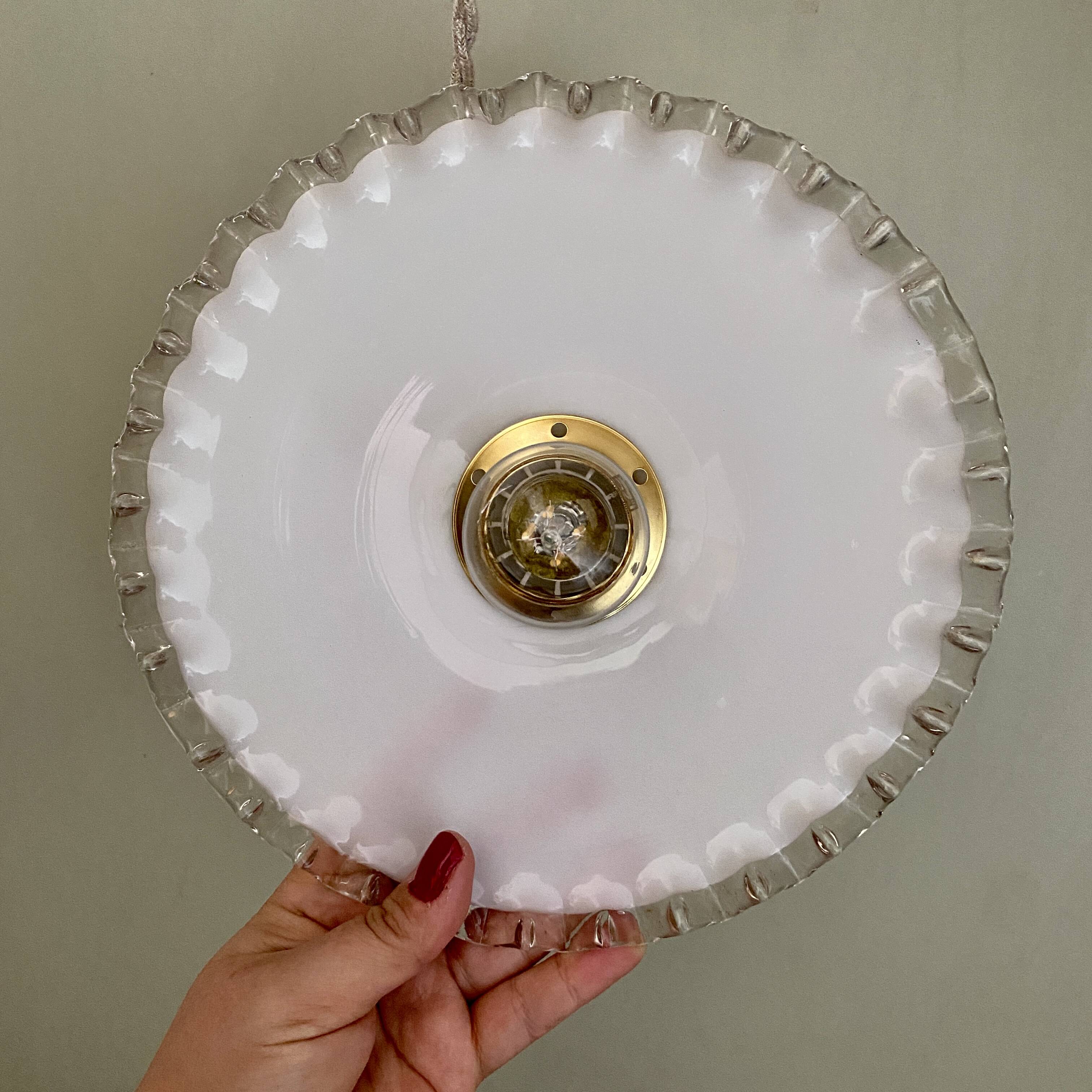 Vintage lampshade pendant light in white opaline