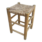 Tabouret bois et paille vintage esprit bohème