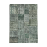 Handwoven turkish contemporary 171 cm x 239 cm grey patchwork carpet
