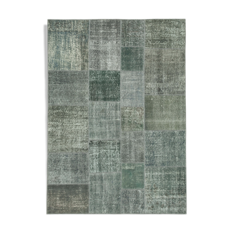 Tapis turc contemporain tissé à la main 171 cm x 239 cm gris patchwork tapis