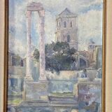 Old painting - Arles - Saint Trophime Cathedral - facade of the thermal baths