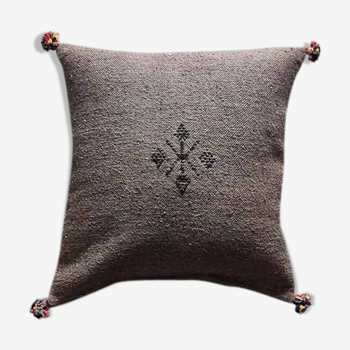 Moroccan brown cushion with cotton pompom