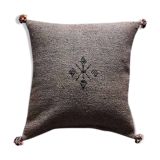 Moroccan brown cushion with cotton pompom