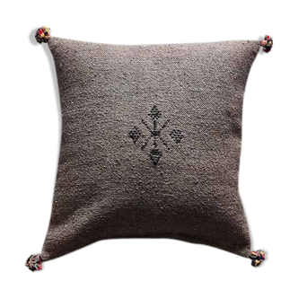 Moroccan brown cushion with cotton pompom