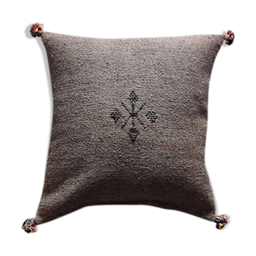 Moroccan brown cushion with cotton pompom