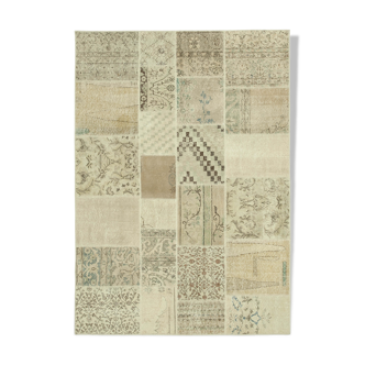 Hand-knotted anatolian contemporary 171 cm x 242 cm beige patchwork carpet