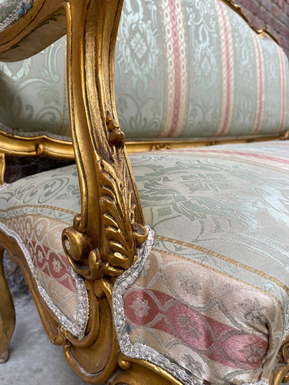 Antique Louis XV Style Gilded Sofa with Gobelin Upholstery