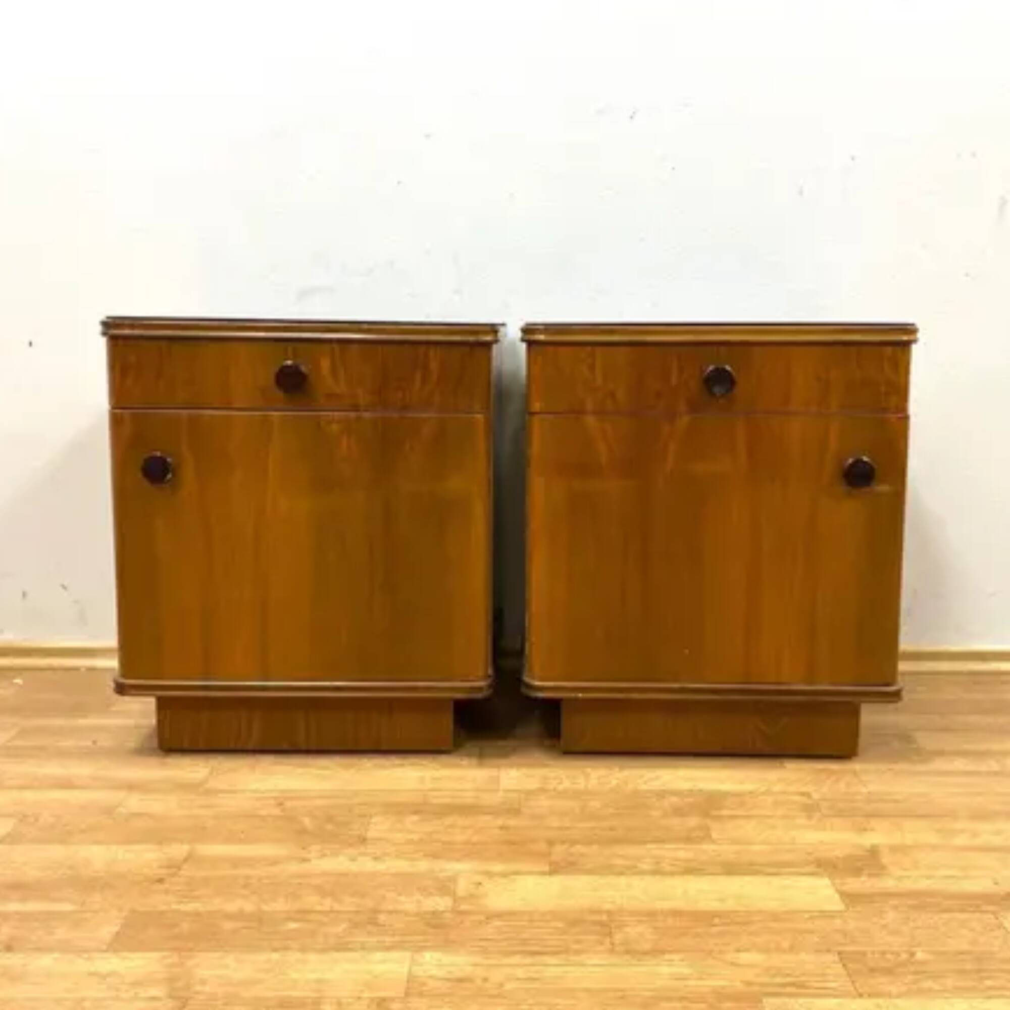 Set of 2 retro bedside tables, veneered wood, 1960s