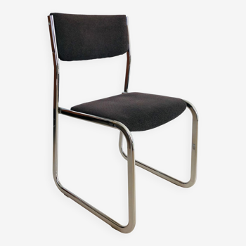 Chrome chair in gray fabric, Italy 1970s