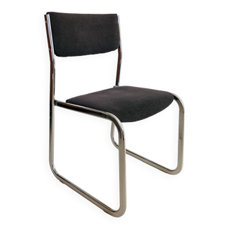 Chrome chair in gray fabric, Italy 1970s