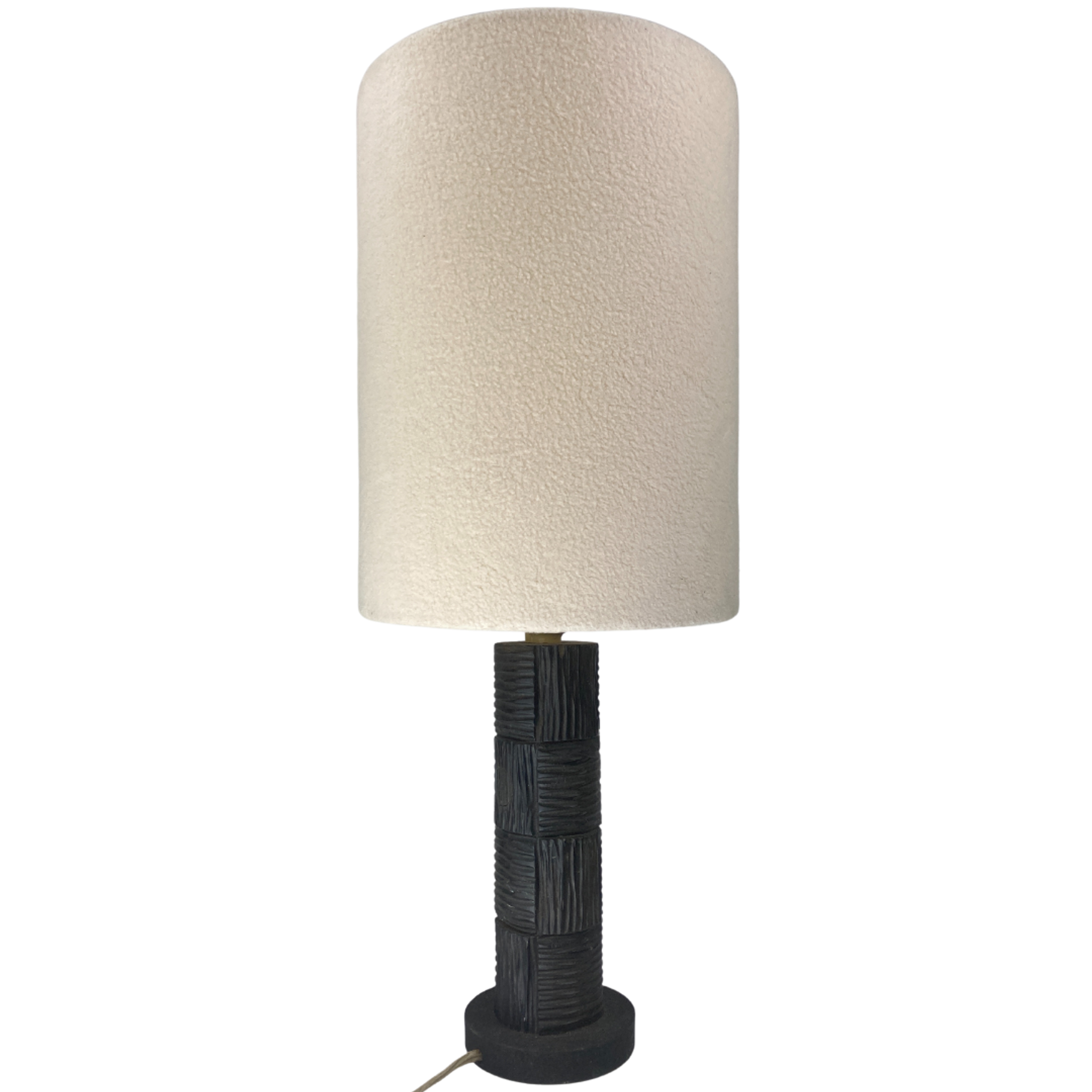 Midcentury brutalist bakelite table lamp, bouclé shade 1960s