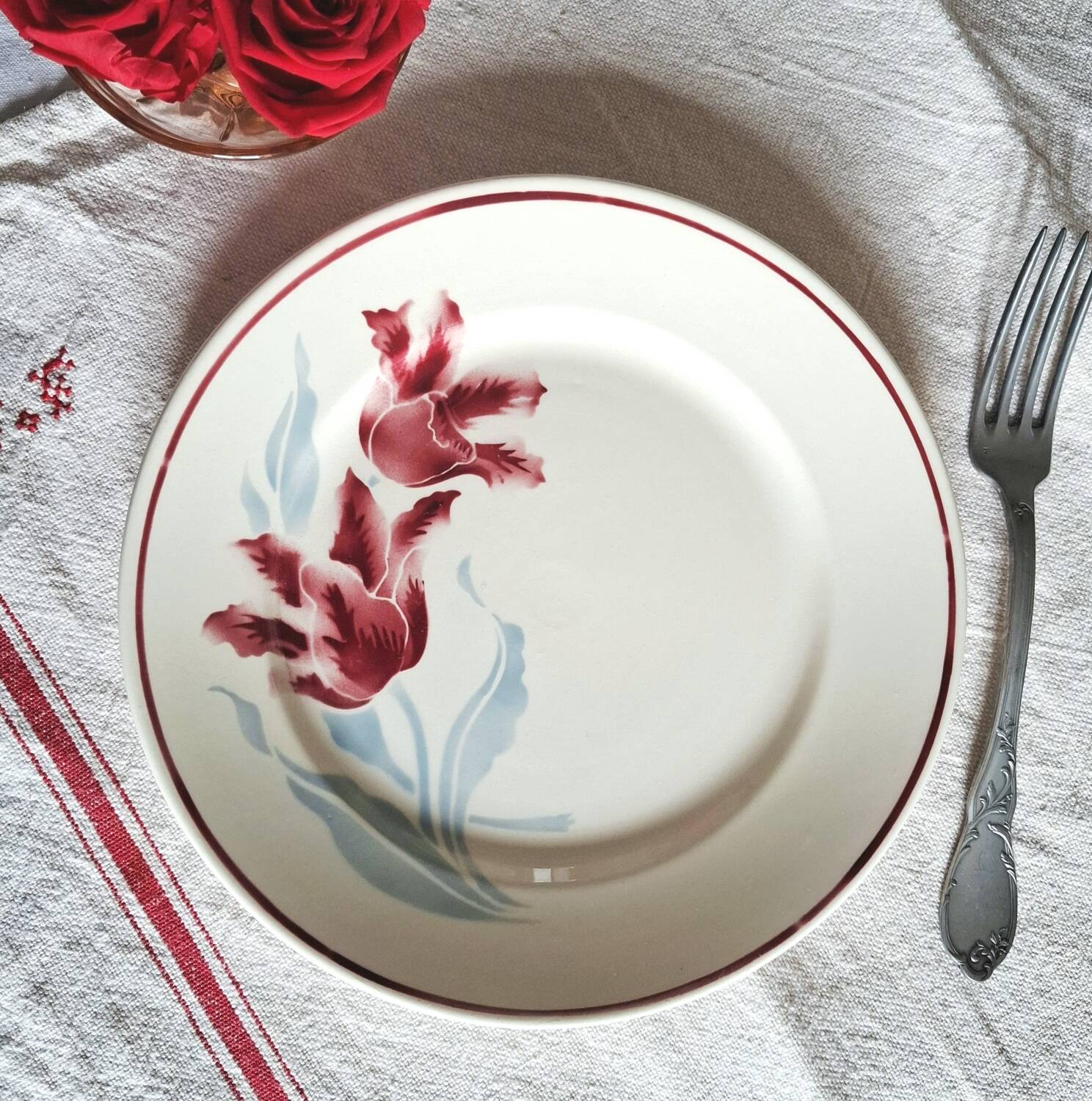 Mismatched antique earthenware dinner plates