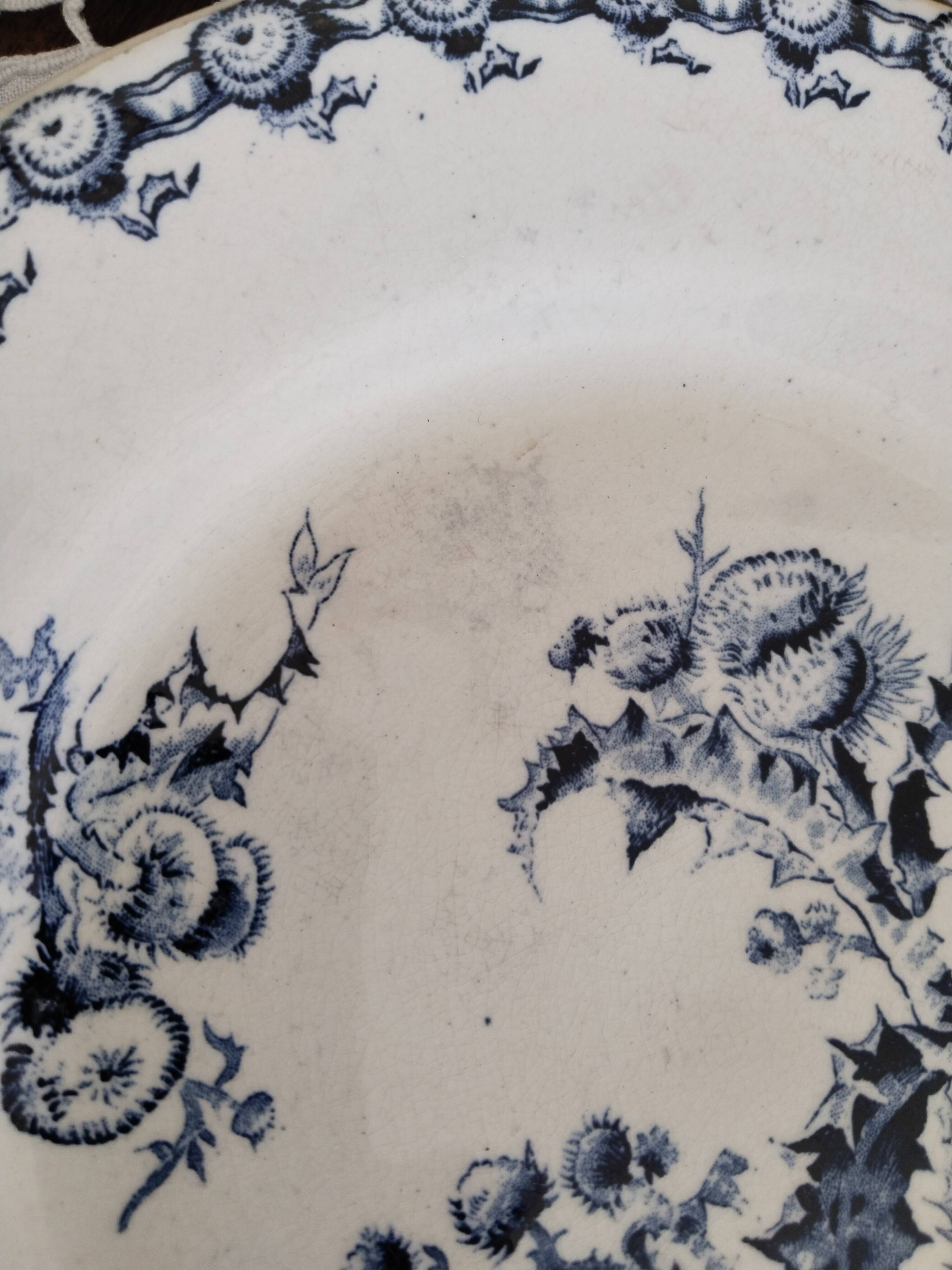 Gien earthenware plate, Terre de fer, Chardons model