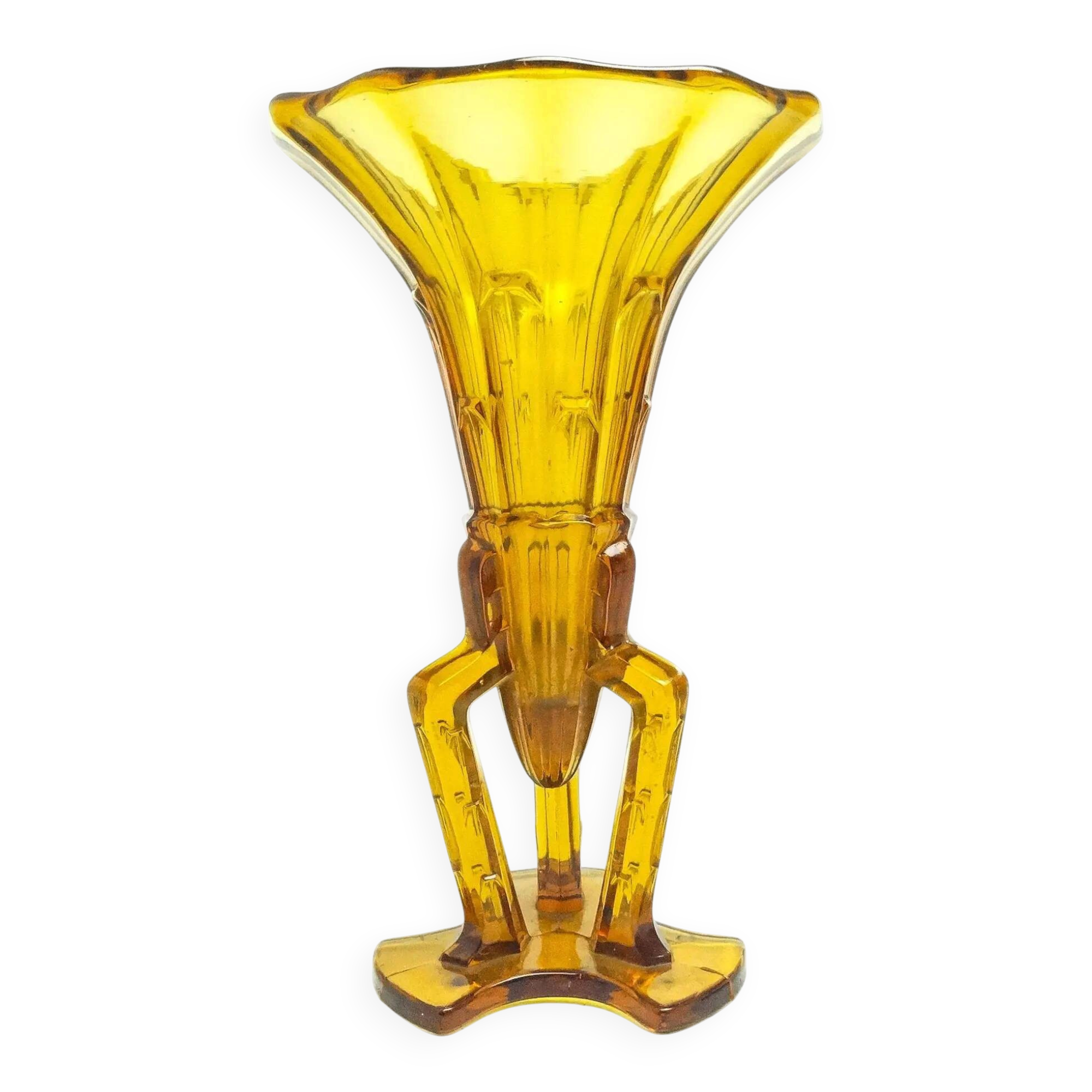 Art Deco vase, yellow glass, Stolzle glassworks, Czechoslovakia, 1930s