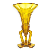 Vase Art Déco, verre jaune, cristallerie Stolzle, Tchécoslovaquie, années 1930