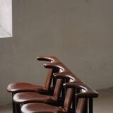 Hans Olsen, Set of 4 Frederik VII dining chairs, oak and leather, mid-20th century