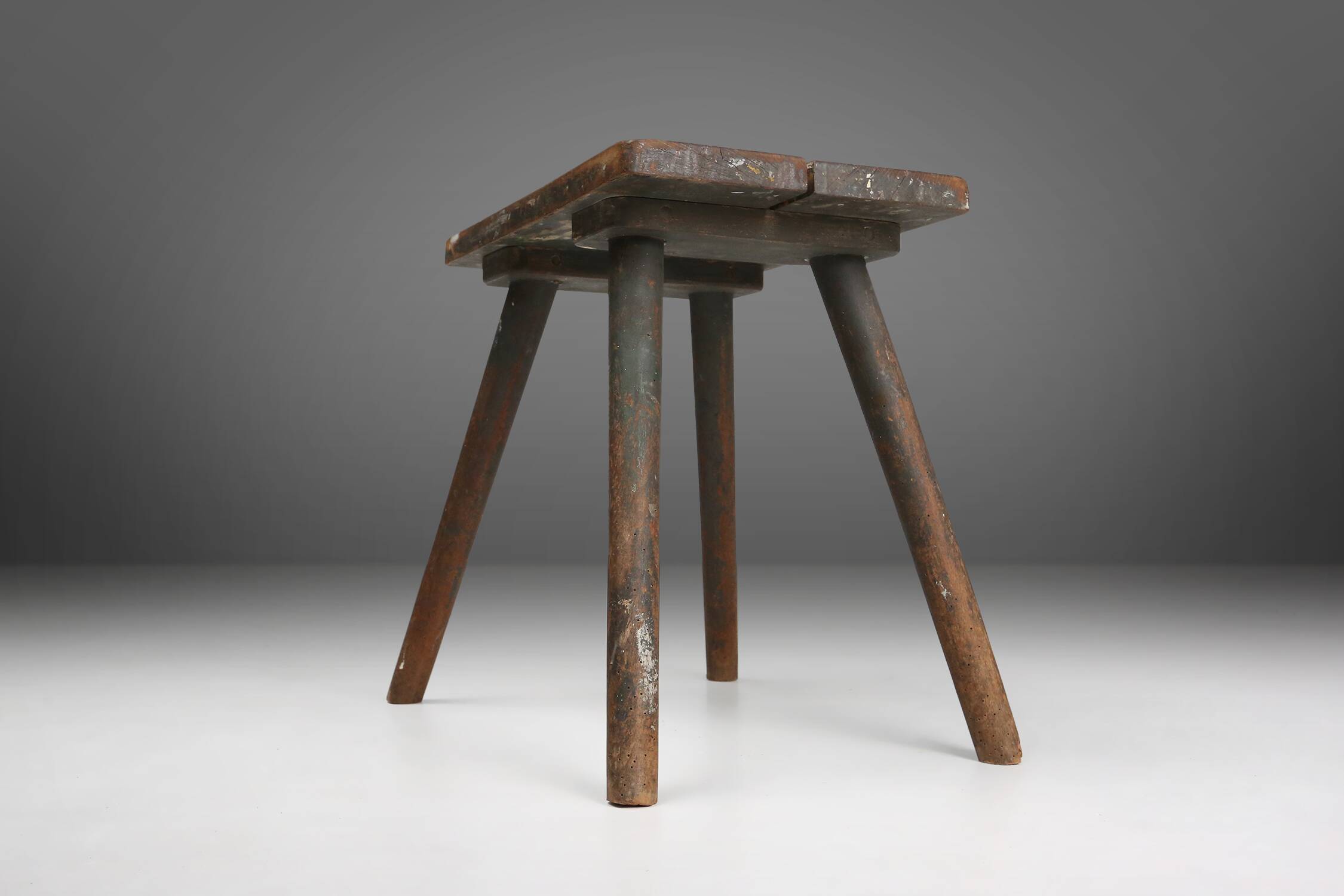 Industrial wooden French painters stool with rich patina from the 1930s