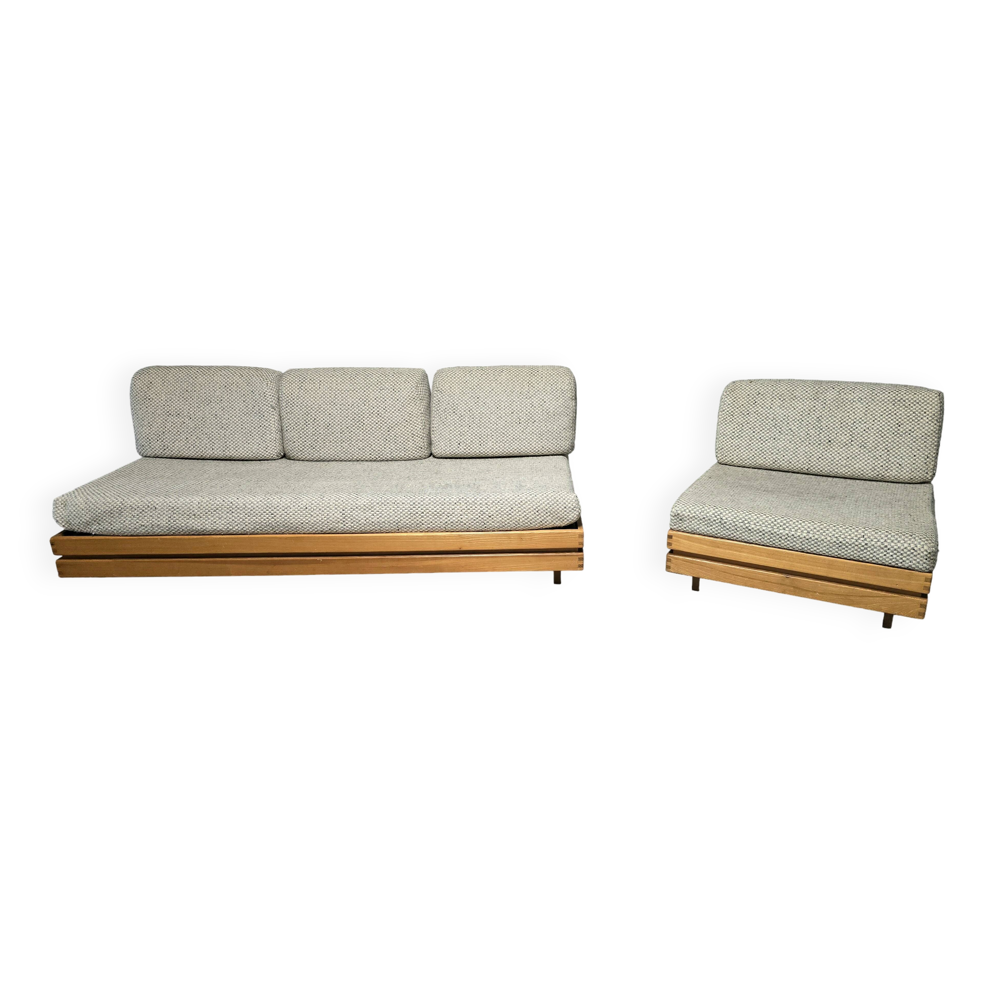 Sofa - daybed and armchair by Maison Regain 60/70 in vintage elm