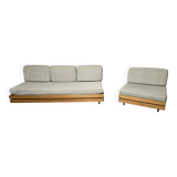 Sofa - daybed and armchair by Maison Regain 60/70 in vintage elm