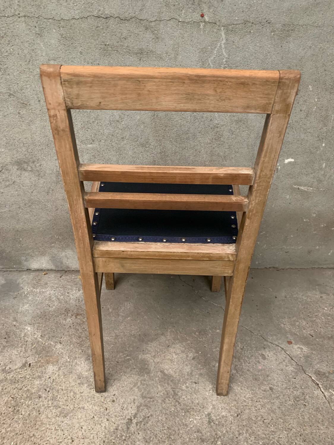 Vintage wooden and navy chair