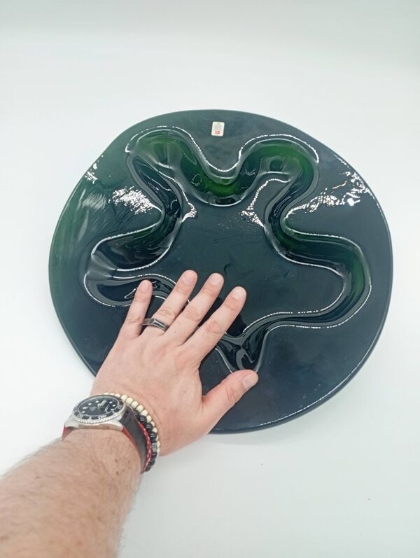 Plateau Verre Holmegaard Ikebana Michaël Bang Vert Forme Libre Vintage 1970